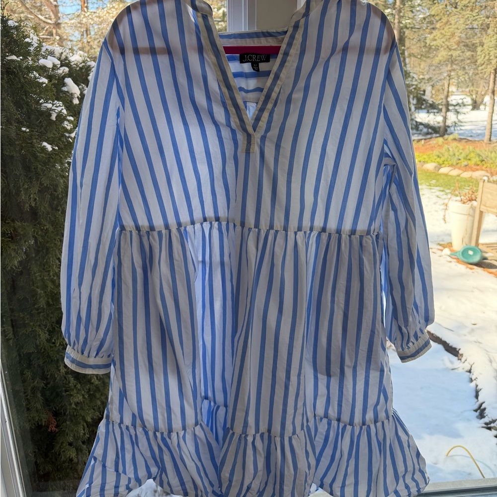 J. Crew Blue and White Poplin Dress EUC XL Tall